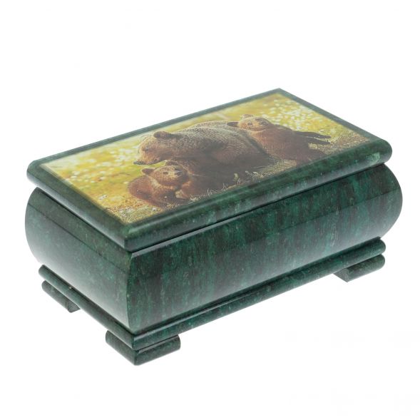 Шкатулка &amp;quot;Медведица с медвежатами&amp;quot; из змеевика 18х10х8,5 см 128423