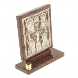 Икона настольная &amp;quot;Иконостас&amp;quot; из обсидиана с подсвечником 9х3,5х9,5 см