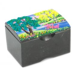 Шкатулка &amp;quot;Сундучок&amp;quot; змеевик рисунок лето 10х6,5х6,5 см