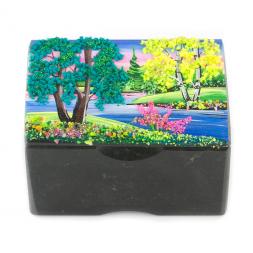 Шкатулка &amp;quot;Сундучок&amp;quot; змеевик рисунок лето 10х6,5х6,5 см