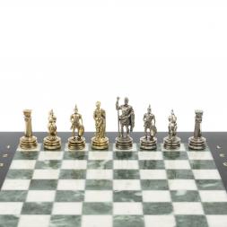 Шахматы "Римляне" фигуры золото / серебро доска 28х28 см из мрамора и змеевика