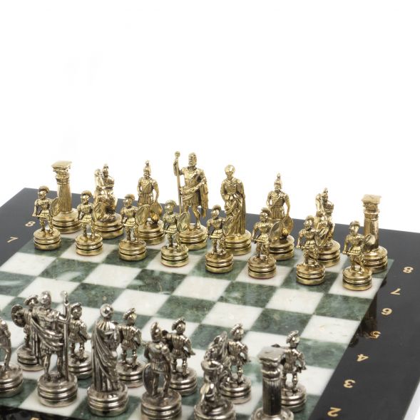 Шахматы &amp;quot;Римляне&amp;quot; фигуры золото / серебро доска 28х28 см из мрамора и змеевика 127718