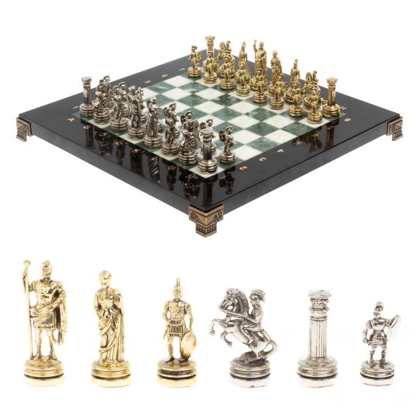 Шахматы &amp;quot;Римляне&amp;quot; фигуры золото / серебро доска 28х28 см из мрамора и змеевика 127718