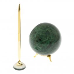 Часы шар и подставка под ручку из змеевика и мрамора