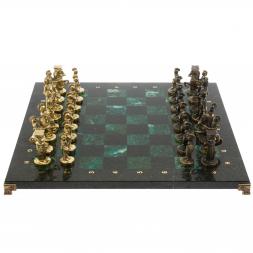 Шахматы "Римские" из бронзы и шабровского змеевика 44х44 см