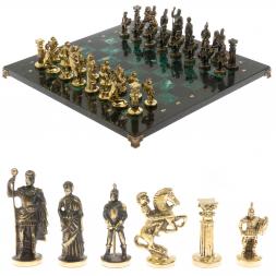 Шахматы "Римские" из бронзы и шабровского змеевика 44х44 см