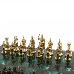 Шахматы "Римские" из бронзы и шабровского змеевика 44х44 см