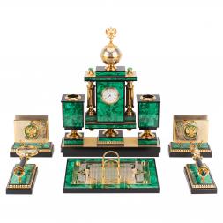 Настольный набор &amp;quot;Держава&amp;quot; камень малахит Златоуст