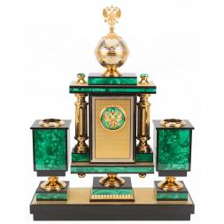 Настольный набор &amp;quot;Держава&amp;quot; камень малахит Златоуст