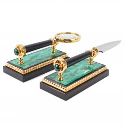 Настольный набор &amp;quot;Держава&amp;quot; камень малахит Златоуст