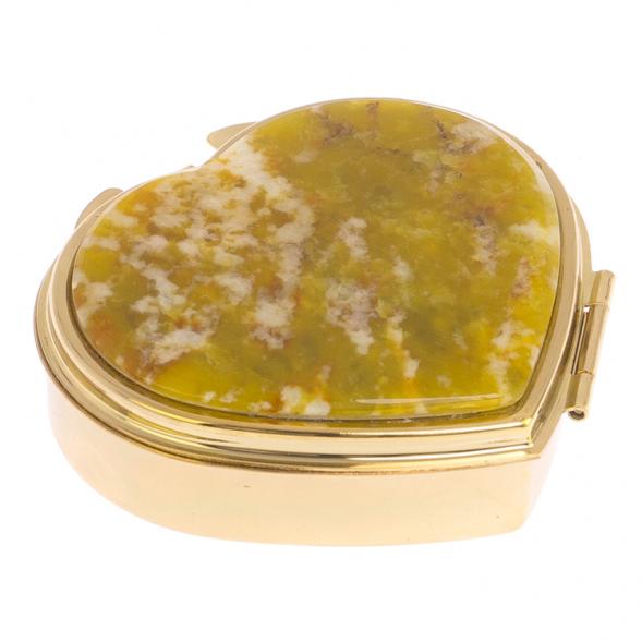 Таблетница &amp;quot;Сердце&amp;quot; на 3 отделения камень офит благородный цвет золото 126087