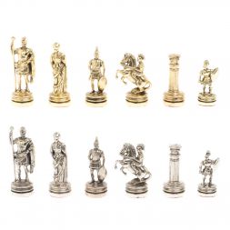 Шахматы "Римляне" фигуры золото / серебро доска 28х28 см из змеевика