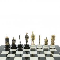 Шахматы подарочные "Железнодорожники" из бронзы и мрамора доска 48х48 см