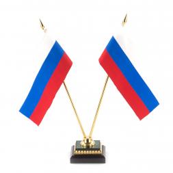 Флагшток с двумя флагами малахит, латунь, позолота