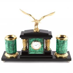 Настольный набор &amp;quot;Орел&amp;quot; с бюваром из малахита