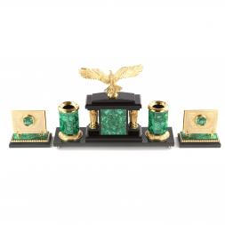 Настольный набор &amp;quot;Орел&amp;quot; с бюваром из малахита