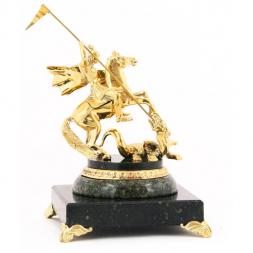 Бронзовая статуэтка &amp;quot;Георгий Победоносец&amp;quot; камень змеевик