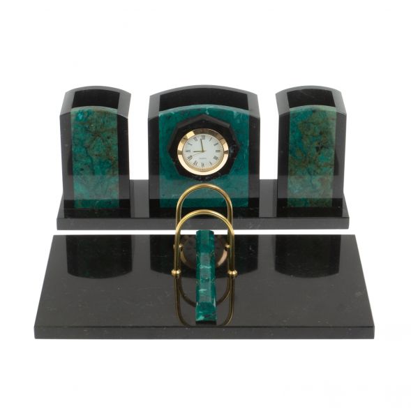 Настольный набор &amp;quot;Канцелярский&amp;quot; змеевик с часами 127400