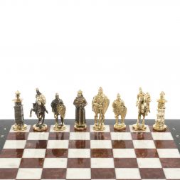 Шахматы сувенирные "Богатыри" лемезит мрамор 44х44 см