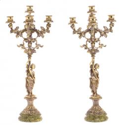 Бронзовые канделябры &amp;quot;Диана&amp;quot; 10 свечей на подставке из змеевика