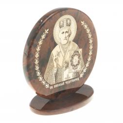 Икона настольная "Св. Николай Чудотворец" камень обсидиан 6х2,5х6,5 см