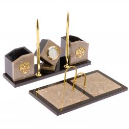 Письменный набор &amp;quot;Куб&amp;quot; из бежевого мрамора