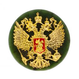 Настольная подставка из нефрита &amp;quot;Герб РФ&amp;quot; 8,5х2,5х8,5 см