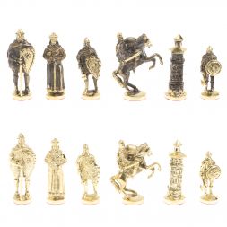 Шахматы подарочные "Богатыри" из мрамора и змеевика 44х44 см