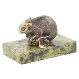 Статуэтка "Мышка на конфете" бронза змеевик