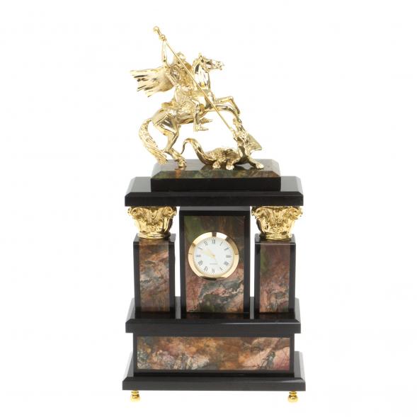 Каминные часы из яшмы &amp;quot;Георгий Победоносец&amp;quot; с бронзой 113092