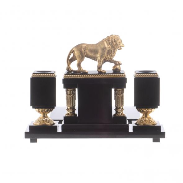 Настольный набор &amp;quot;Лев с шаром&amp;quot; камень малахит 124358