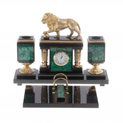 Настольный набор &amp;quot;Лев с шаром&amp;quot; камень малахит