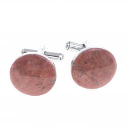 Запонки камень родонит круглые