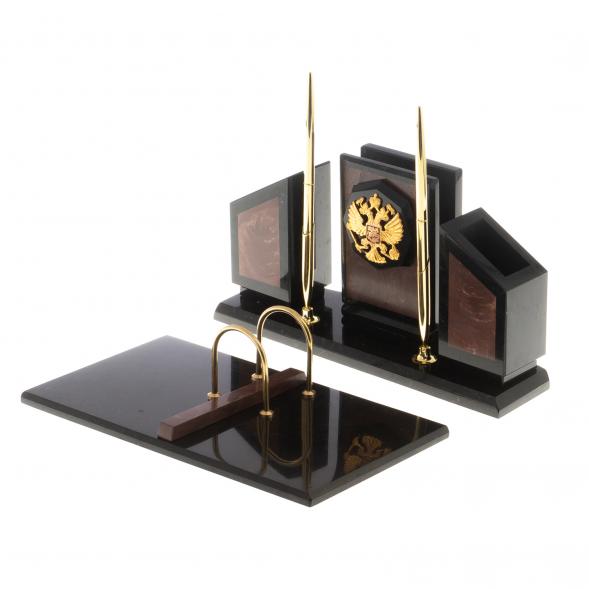 Письменный набор &amp;quot;Супер&amp;quot; с гербом РФ камень лемезит 124523