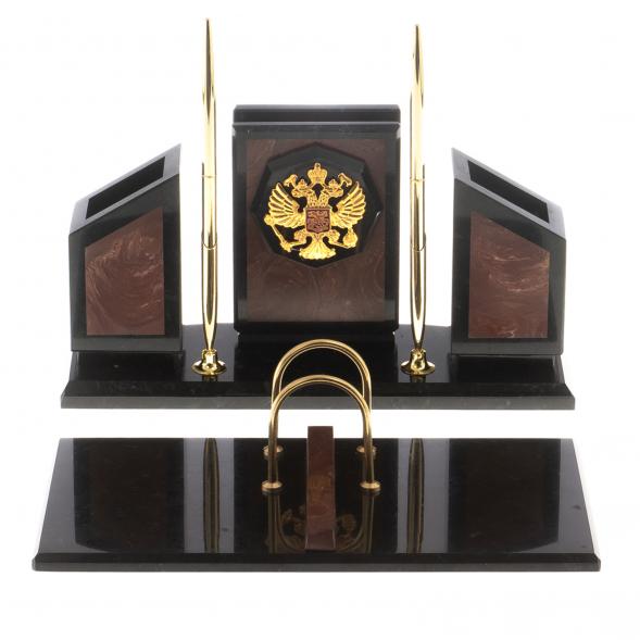 Письменный набор &amp;quot;Супер&amp;quot; с гербом РФ камень лемезит 124523