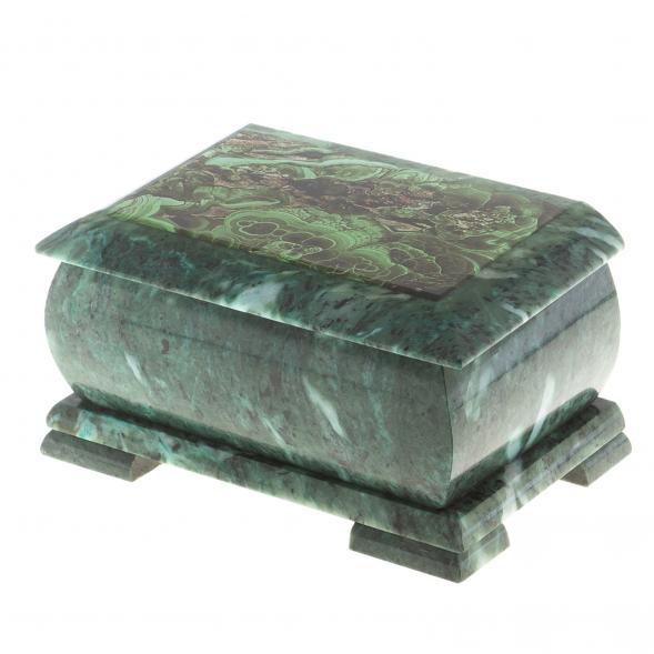 Шкатулка с иллюстрацией малахит камень змеевик 20х12,5х10,3 см 124664