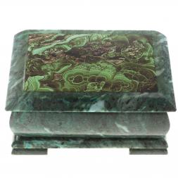 Шкатулка с иллюстрацией малахит камень змеевик 20х12,5х10,3 см