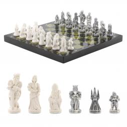 Шахматы из камня змеевик "Средневековье" доска 40х40 см