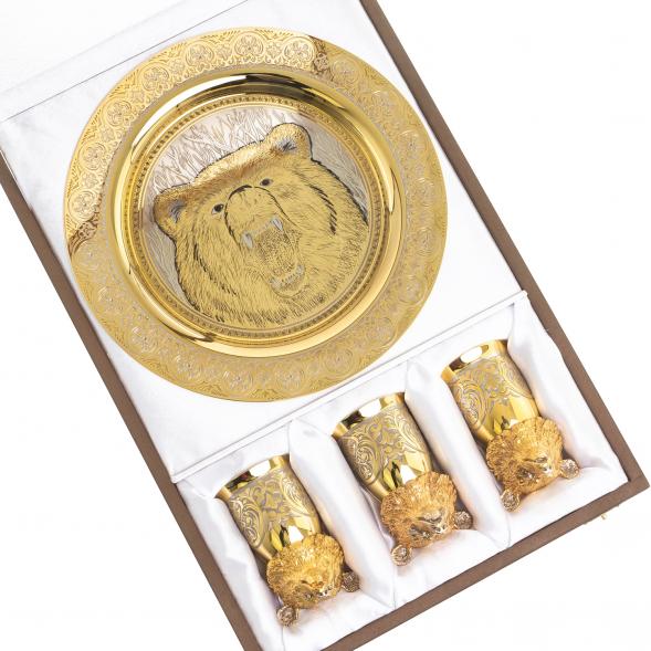 Подарочный набор &amp;quot;Медведь&amp;quot; тарелка и 3 стопки перевертыша Златоуст 123676