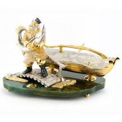 Икорница "Дед с осетром" камень нефрит