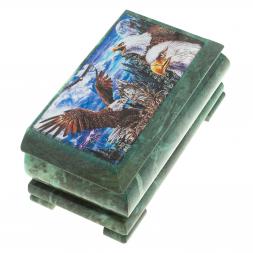 Шкатулка с иллюстрацией "Горные орлы" камень змеевик 17,5х9,5х7,5 см