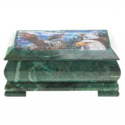 Шкатулка с иллюстрацией "Горные орлы" камень змеевик 17,5х9,5х7,5 см
