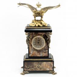 Часы из яшмы и бронзы "Двуглавый орел"