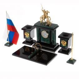 Настольный набор &amp;quot;Георгий Победоносец&amp;quot; змеевик