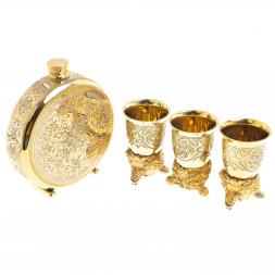 Подарочный набор &amp;quot;Медведь&amp;quot; фляжка и 3 стопки перевертыша Златоуст