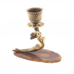 Подсвечник "Русалка" бронза камень агат