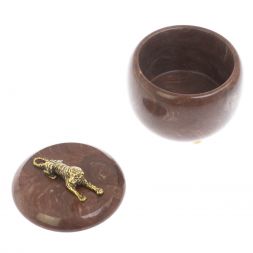 Шкатулка круглая "Гепард" из лемезита 8х8х8,5 см