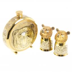 Подарочный набор &amp;quot;Медведь&amp;quot; фляжка и 2 стопки перевертыша Златоуст