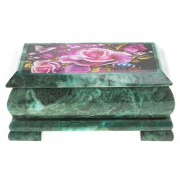 Шкатулка с иллюстрацией "С любовью" камень змеевик 17,5х9,5х7,5 см