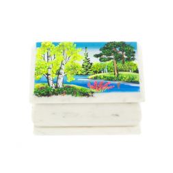 Шкатулка с рисунком "Лето" белый мрамор 10х6,5х6 см